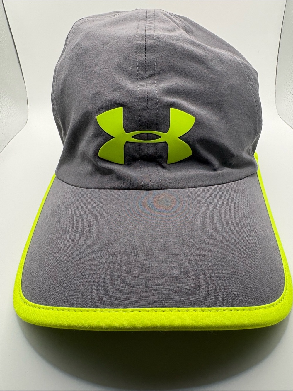 Under Armour Gray Neon Yellow Running Hat Adjustable OSFA Lightweight Cap